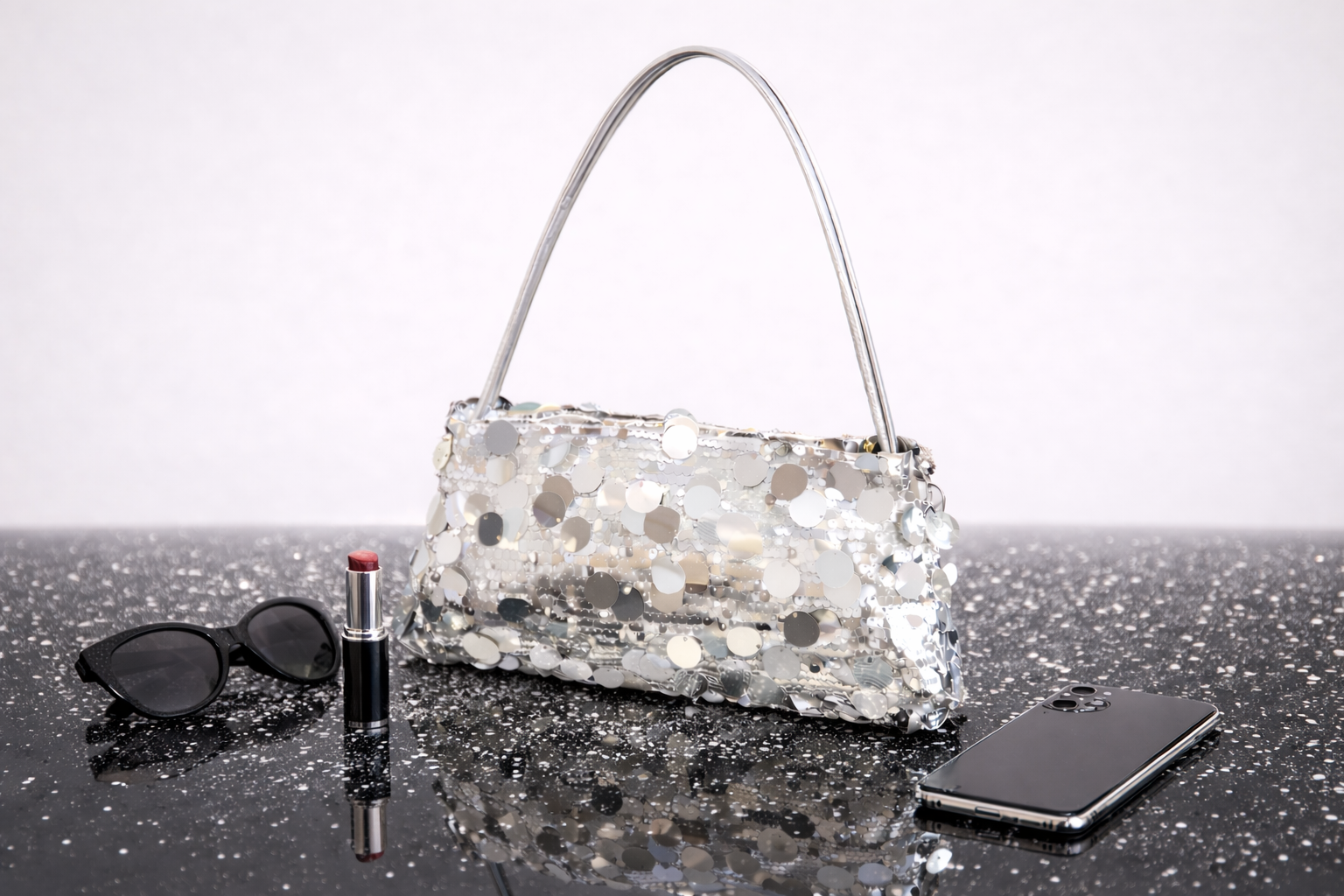 Borsa Silver con Paillettes a Specchio
