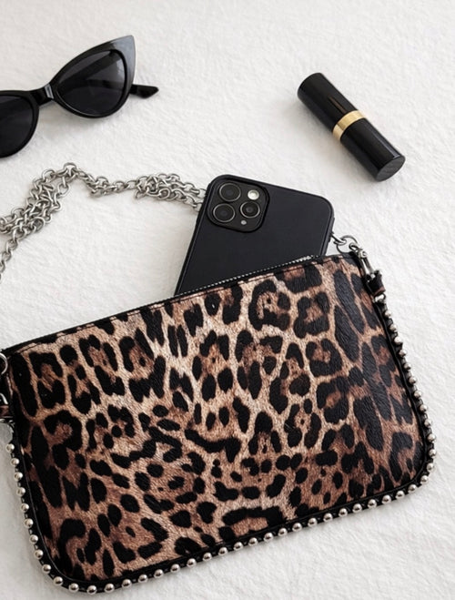 Borsa  Pochette tracolla Leopard con borchie