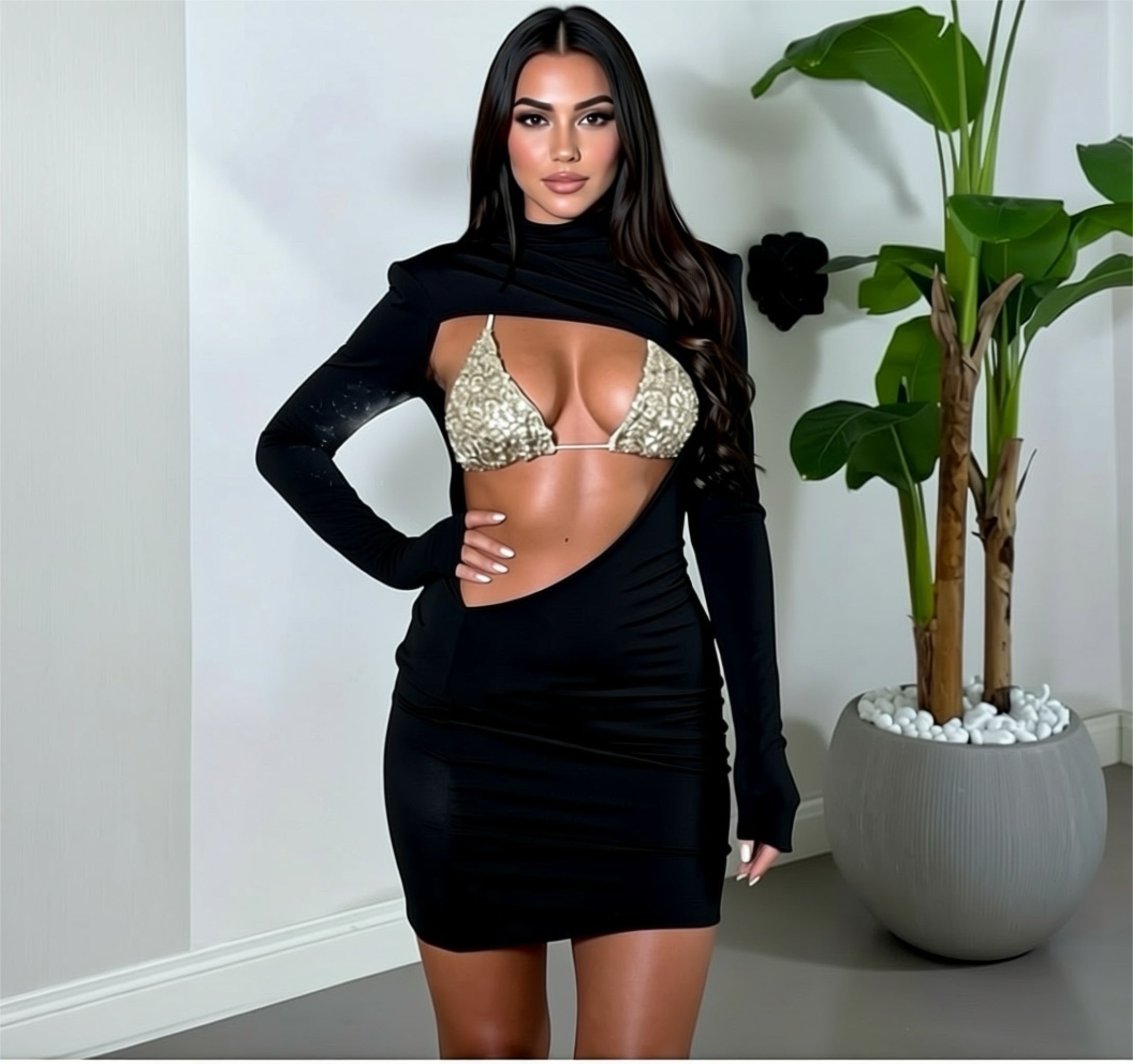 Mini Dress Gold con top paillettes oro