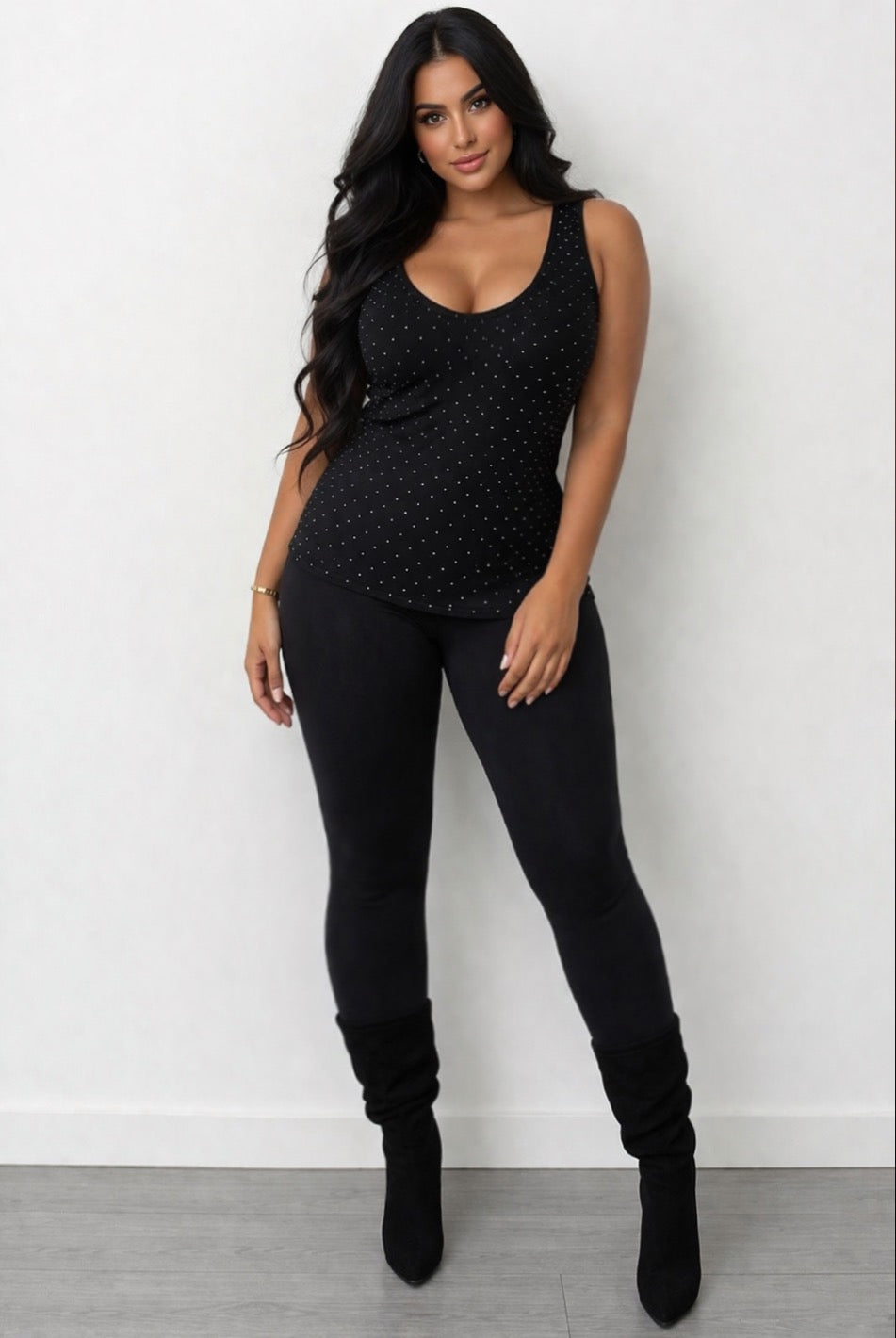 Canotta lunga con micro brillantini ￼