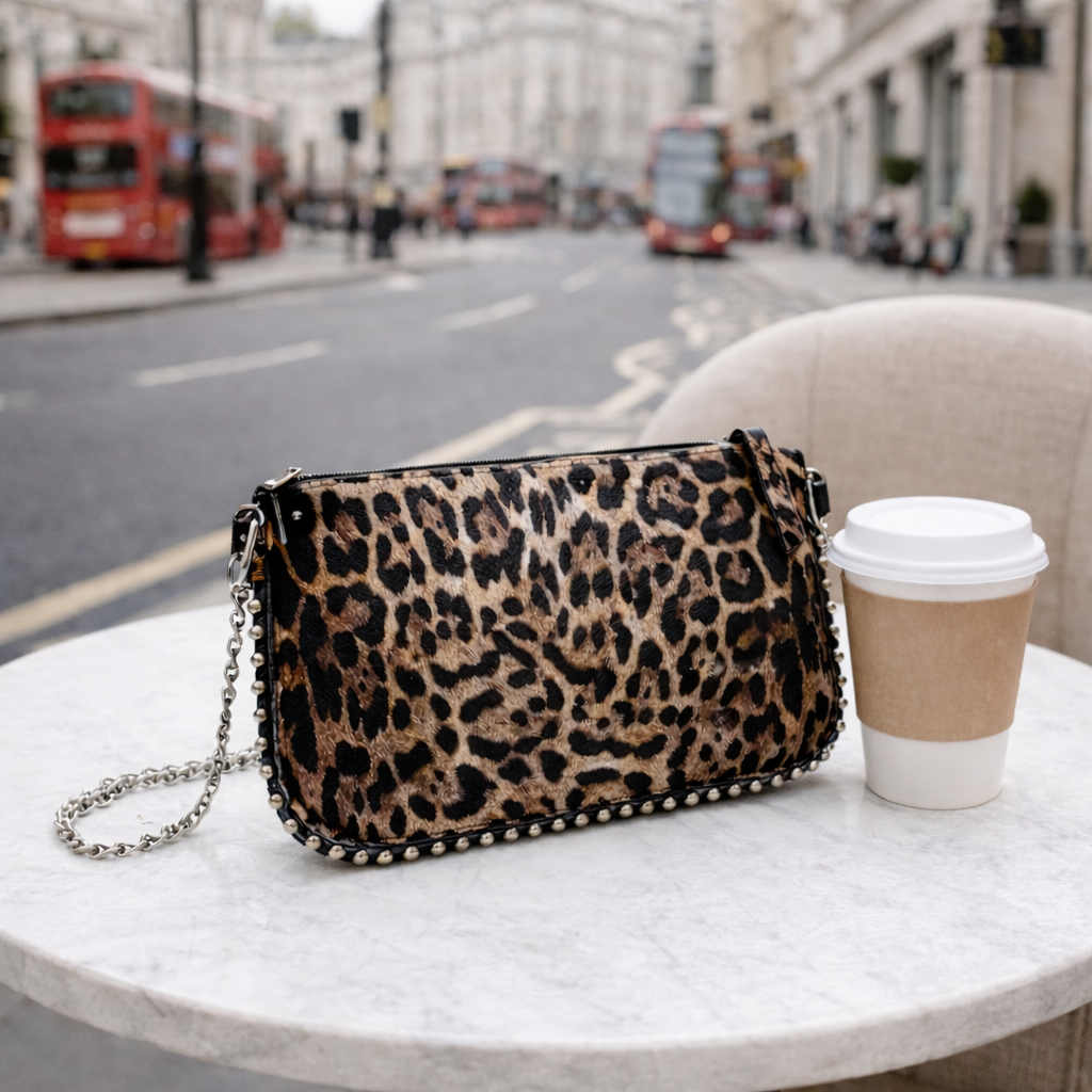 Borsa  Pochette tracolla Leopard con borchie
